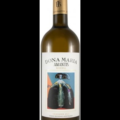 Garrafa de vinho Dona Maria Amantis Reserva com rótulo branco e cápsula dourada