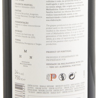 Etiqueta traseira de vinho Monte da Peceguina 2023 Vinho Regional Alentejano