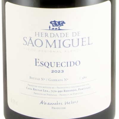 Rótulo de vinho Herdade de São Miguel Esquecido 2023 com texto azul