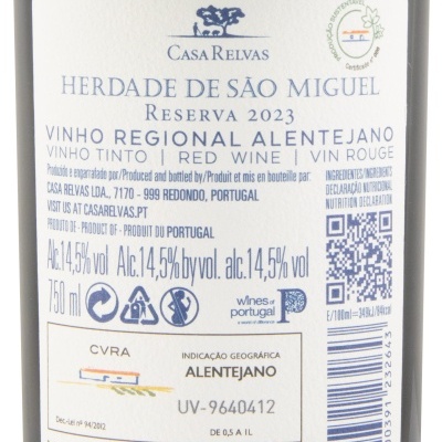 Etiqueta de vinho tinto Casa Relvas Herdade de São Miguel Reserva 2023