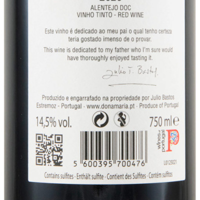 Etiqueta de vinho tinto Júlio B. Bastos Grande Reserva Alicante Bouschet 2020 em fundo branco