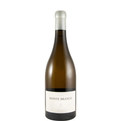Garrafa de vinho Monte Branco com rótulo branco e tampa clara