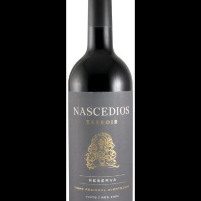 Garrafa de vinho tinto NASCEDIOS TERROIR RESERVA com rótulo cinza