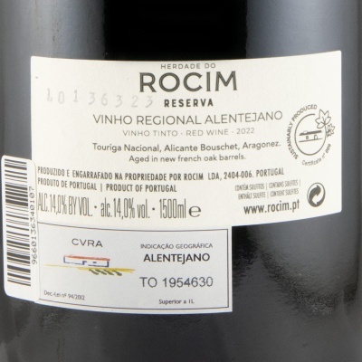 Rótulo de garrafa vinho tinto Herdade do Rocim Reserva Alentejano 2022