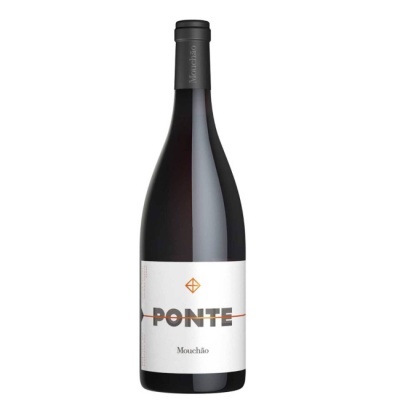 Garrafa de vinho tinto PONTE Mouchão com rótulo branco e tampa preta