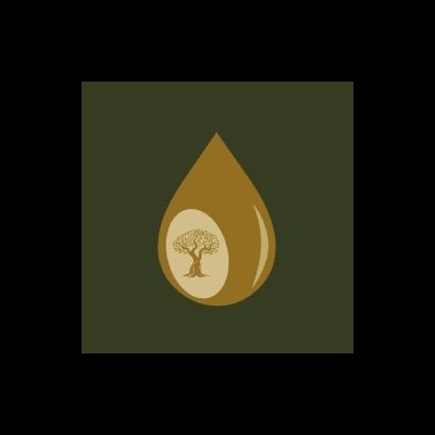 Logotipo gota castanha com árvore no centro fundo verde escuro