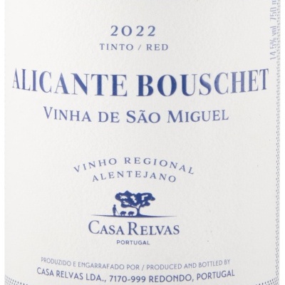 Etiqueta de vinho tinto Alicante Bouschet 2022 da Casa Relvas Portugal