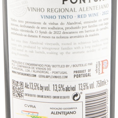 Etiqueta de garrafa de vinho tinto PONTUAL regional Alentejano 2022