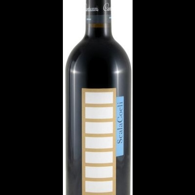 Garrafa de vinho tinto com rótulo branco e azul, tampa preta