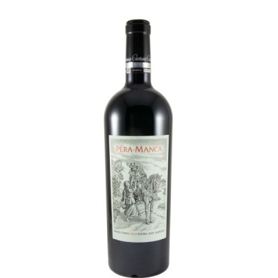 Garrafa de vinho tinto Pêra-Manca 2016 com rótulo ilustrado a preto e branco