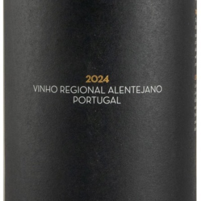 Rótulo de vinho preto com texto dourado e branco