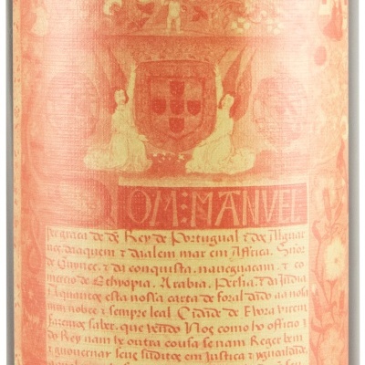 Rótulo de vinho Foral dÉvora Tinto Colheita 2019 com design histórico em vermelho e bege