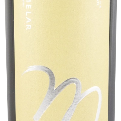 Etiqueta amarela texturizada de vinho branco MARMELAR com texto branco e prateado