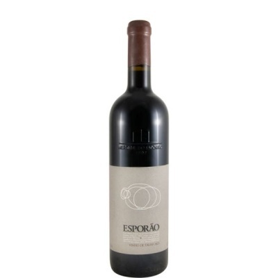 Garrafas de vinho tinto Esporão com rótulo cinza claro e texto