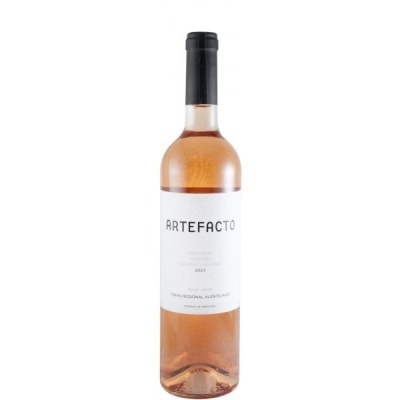 Garrafa de vinho rosé Artefacto 2022 com rótulo branco e rolha preta
