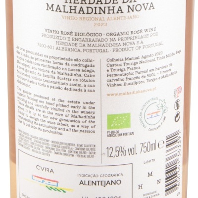 Rótulo de vinho rosé biológico da Herdade da Malhadinha Nova