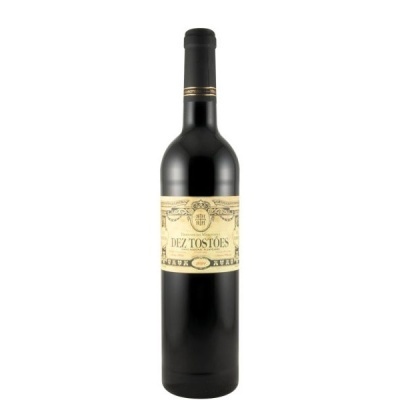 Garrafa de vinho tinto DEZ TOSTÕES com rótulo creme