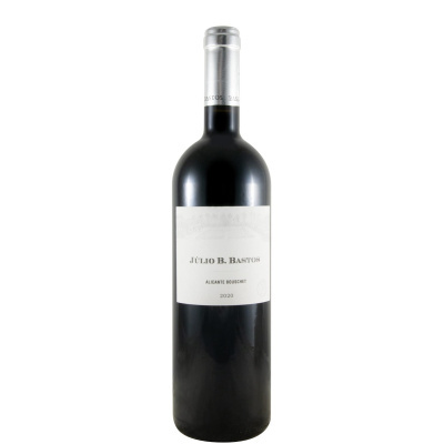 Garrafa de vinho tinto Júlio B. Bastos Alicante Bouschet 2020 com rótulo branco