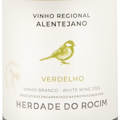 Rótulo de vinho branco Alentejano Verdelho com ilustração de pássaro