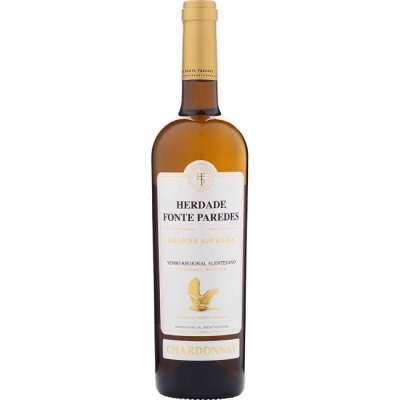 Garrafa de vinho branco Herdade Fonte Paredes com rótulo branco e dourado