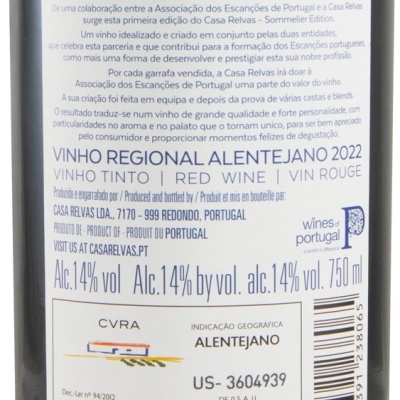 Rótulo de vinho tinto Casa Relvas Sommelier Edition de 2022.