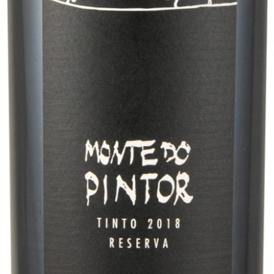 Rótulo preto de garrafa de vinho tinto Monte do Pintor 2018