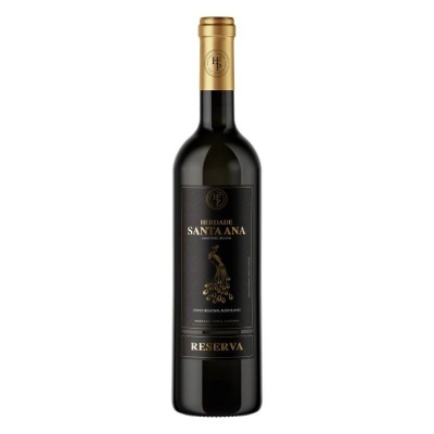 Garrafa de vinho tinto Herdade Santa Ana Reserva com rótulo preto e dourado
