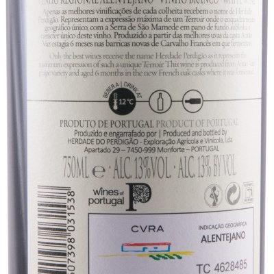Etiqueta de vinho branco Herdade Perdigão Reserva 2020, Vinho Regional Alentejano