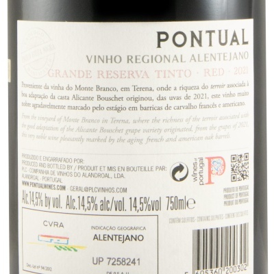 Etiqueta de vinho tinto PONTUAL 2021 com texto e código de barras