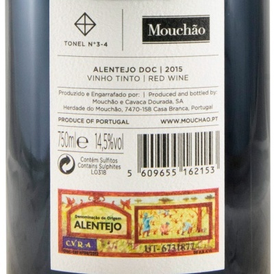 Etiqueta vinho tinto Mouchão Alentejo DOC 2015 com 750ml e 14,5% de álcool