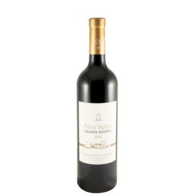Garrafa de vinho tinto Pêra Velha Grande Reserva 2020 com rótulo branco e tampa dourada