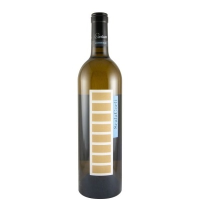 Garrafa de vinho branco Scala Coeli com rótulo e tampa preta