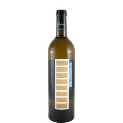 Garrafa de vinho branco com rótulo estilizado e texto Scala Cocli