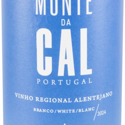 Rótulo azul e branco de vinho Monte da Cal Portugal Vinho Regional Alentejano Branco 2024