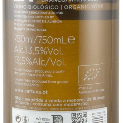 Etiqueta de vinho branco Alentejano Cartuxa biológico