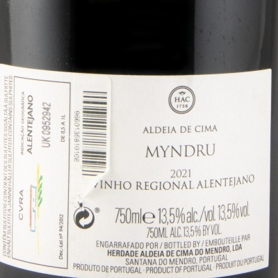 Rótulo de vinho tinto MYNDRU 2021, 750ml 13,5% álcool