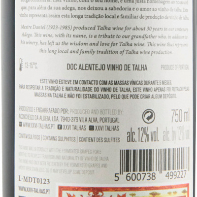 Etiqueta de garrafa de vinho Mestre Daniel Anno 2023, DOC Alentejo Vinho de Talha, 750 ml, 12% vol