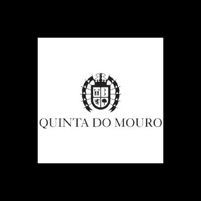 Logótipo preto e branco com brasão e texto QUINTA DO MOURO