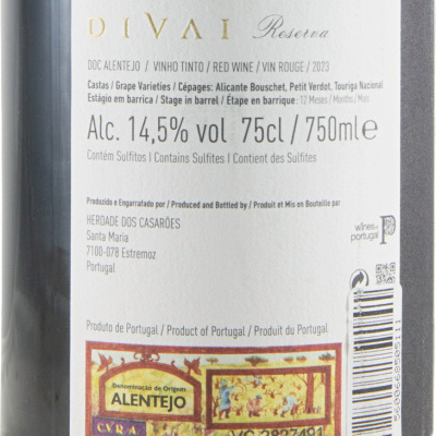 Etiqueta de vinho tinto DIVAI Reserva DOC Alentejo 2023