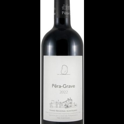Garrafa de vinho tinto Pêra-Grave 2022 com rótulo branco e tampa preta