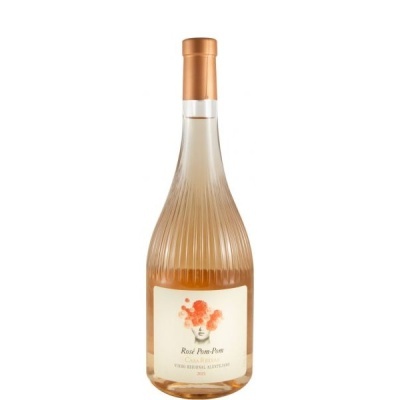 Garrafa de vinho rosé com design estriado e rótulo floral