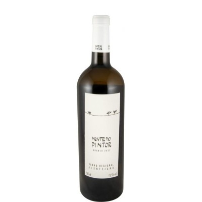 Garrafa de vinho branco Moute do Pintor com rótulo branco