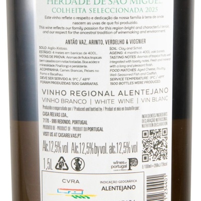 Etiqueta de vinho branco Casa Relvas colheita 2025