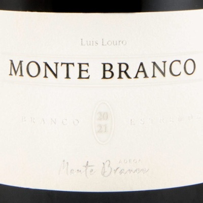 Rótulo do vinho Monte Branco 2021 em fundo branco com texto preto