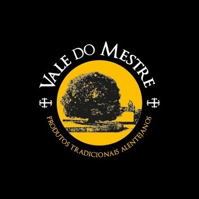 Logotipo circular com árvore e texto VALE DO MESTRE Produtos Tradicionais Alentejanos