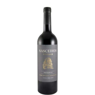 Garrafa de vinho tinto NASCEDIOS TERROIR RESERVA com etiqueta cinza escuro e detalhes dourados