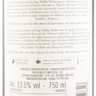 Rótulo vinho branco Senhor Doutor Field Blend 2023 Alentejo 13,5% vol 750 ml