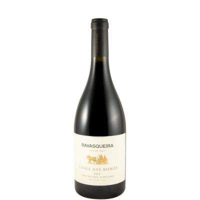 Garrafa de vinho tinto Ravasqueira Vinha Das Romãs 2023 com etiqueta branca