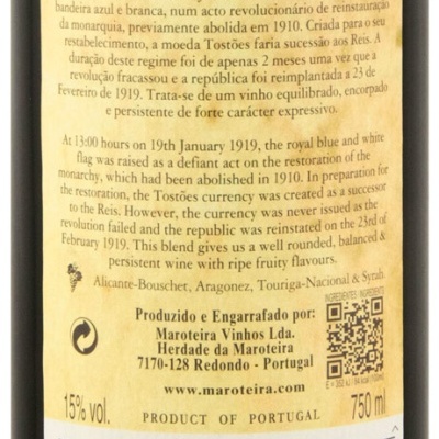 Etiqueta de vinho tinto regional Alentejano Dez Tostões 2024 em fundo creme