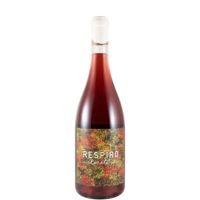 Garrafa de vinho tinto com rótulo colorido e texto RESPIRO tinto.